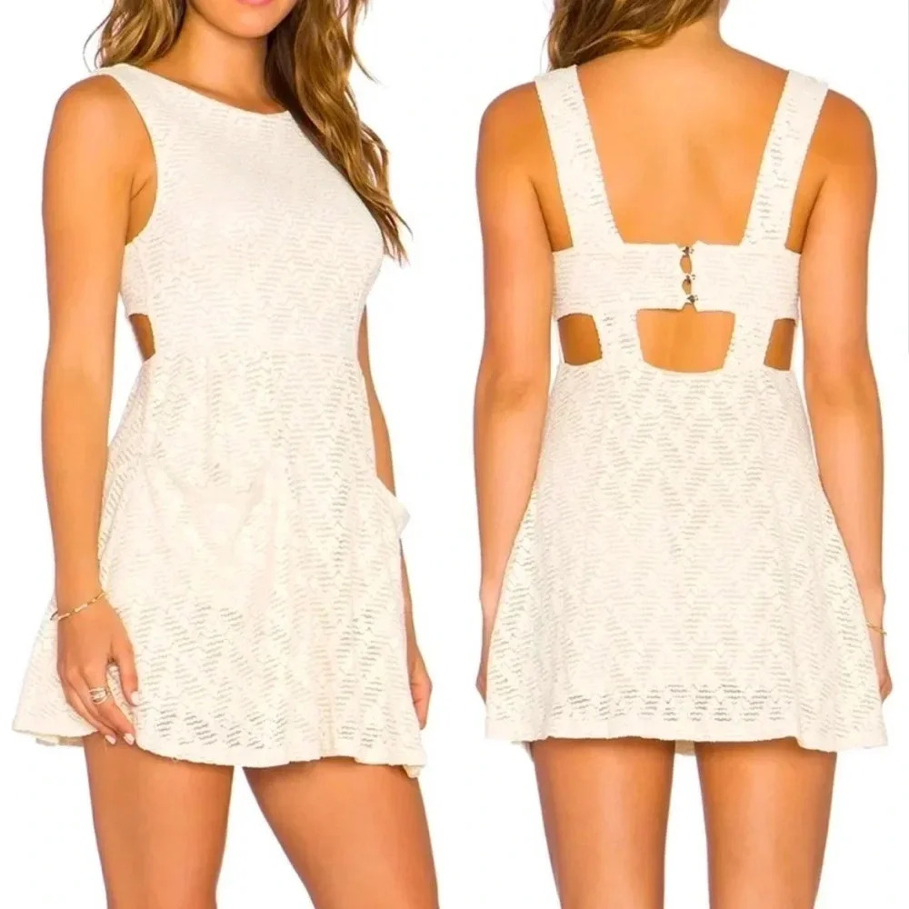 Free People Poppy Lace Mini Dress Nwt Tea Cream Size Medium Lined Pockets Nylon